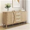 Merax Credenza 140,5 × 40 × 76 cm, cassettiera in rattan con ante scorrevoli, ripiani regolabili, piastra arrotondata, elegante spazio per soggiorno, sala da pranzo e corridoio, colore legno