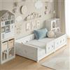 Wnvivi Letto a pavimento per bambini, 140 x 200 cm, letto Montessori con barriera di sicurezza e rete a doghe, telaio per letti per bambini in legno massiccio rinforzato con pino, letto per bambini con