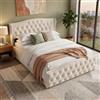 HYTKKBD Letto Imbottito Matrimoniale 140x200 cm, Letti Matrimoniali con contenitore, Design Imbottito Motivo Rivettato, Rete a Doghe in Legno, Flanella Beige, Senza Materasso