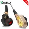 VAORLO Cuffie a doppia bobina mobile AUX da 3,5 mm con microfono Cuffie dinamiche In-Ear Musica Giochi Sport Auricolari Bass Surround Suono scioccante