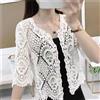 NONE Coprispalle in pizzo lavorato a maglia da donna Boho Hollow Crochet Floral 3/4 maniche aperto davanti Cardigan corto elegante maglione a rete Coveup