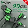 VAORLO Auricolari da gioco per bassi pesanti 9D HIFI 3,5 mm AUX/Type-C 90 ° Auricolari musicali magnetici in metallo a gomito a L con cuffie intrauricolari con microfono per Android