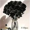 NONE 5/10 pezzi di rose nere artificiali per la decorazione domestica, fiori finti a stelo lungo senza vaso, centrotavola per matrimoni, feste di Halloween