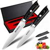 MOSFiATA Set Coltelli da Cucina, Set di Coltello Cucina Multiuso da 13cm e Coltello Spelucchino da 9cm con Fodero, In Acciaio Inossidabile Tedesco al Carbonio EN1.4116