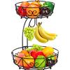 Bomclap - Supporto per frutta a 2 ripiani con supporto per banane, contenitori per frutta moderni, cestini per frutta in metallo per frutta, dolci, caramelle, verdura