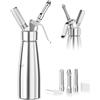 Newaner 500ml Sifone Panna Montata, sifon da Casa e cucina alluminio con 3 Ugelli in Acciaio Inox e 1 Spazzola da Pulizza, per Decorazione torte di Compleanno Pasticceria Panna Gelato e Dessert