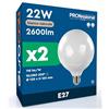 Eurocali 2 Lampadine LED con Attacco E27 Forma Globo G120 22W Chip SMD 2600 Lumen - Luce Naturale 4000K - Alta Luminosità 118 lm/W in Plastica Opaca Non Dimmerabili