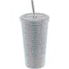 RTYUSWL Bicchiere D'acqua con Borchie e Diamanti Scintillanti da 17 Oz con Coperchio e Strass, in Acciaio Inossidabile, con Cannuccia Termica Sottovuoto, Regalo per Donne, Mamma, Girlfreind(Multicolore)