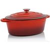 BBQ-Toro Cocotte Cocotte in ghisa smaltata Piatto tostatura in ghisa con coperchio Adatto per cucine a induzione, 4,3 litri - 30 x 23 cm - ovale (Rosso)