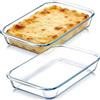 PENRUNKA Pirofila da Forno in Vetro Borosilicato con Doppio Manico Resistente Calore, 25.8x15.1x4.5cm Pirofile Lasagne Ispessito e Antideflagrante, Teglia Tiramisu per Friggitrice Aria & Forno Microonde