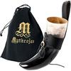 Mythrojan - Corno da birra medievale nero, corno da birra con cinturino norvegese, piccolo corno da vichinga, 250 ml, replica, 226,8 g