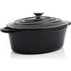 BBQ-Toro Cocotte Cocotte in ghisa smaltata Piatto tostatura in ghisa con coperchio Adatto per cucine a induzione, 4,3 litri - 30 x 23 cm - ovale (Nero)