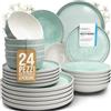 PURE LIVING INTERIOR DESIGN Set Piatti Moderni Ibiza per 6 Persone, 24 Pezzi in Steingut - Servizio di Piatti e Ciotole Mediterranei, Resistenti a Lavastoviglie, Microonde e Graffi - Pure Living Colori Beige e Turchese