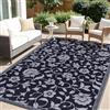 smiry Tappeto da giardino impermeabile, resistente ai raggi UV, reversibile, in plastica, per balcone, campeggio, picnic, cortile, 150 x 240 cm, bianco e nero, motivo fiore