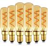 Genixgreen Vintage E14 LED Edison lampadina bianco caldo 25 watt, T25 3W Antico filamento LED a spirale, 2200K luce calda lampadina retrò per bar, vetro ambrato, CRI90+, 6 pezzi