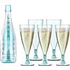 Bedeco Bicchieri da vino in plastica to go, set da 5 bicchieri da vino portatili, da campeggio, in plastica, riutilizzabili, senza manico, con bottiglia e scolapiatti, per ogni occasione, blu