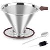 Sandiyago Filtro per caffè riutilizzabile in acciaio inox, senza carta Pour Over per la preparazione di caffè preparato a mano, con spazzole per la pulizia e cucchiai