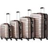 PROVITERA Set 4 Valigie Rigide in ABS, Valigia Rigida S-M-L-XL con Manico Telescopico Gel e 4 Ruote Easy Roll, Trolley Resistente e Leggero da Viaggio, Bagaglio a Mano con Serratura Codice (Champagne)