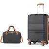 KONO Set di 2 Valigia Bagaglio a Mano Rigida e Leggera ABS+PC Trolley 55cm con 4 Ruote Rotanti e Lucchetto TSA & Borsa da Viaggio Ryanair 40x30x20, Nero/Marrone