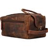 LEABAGS Grande Borsa da Toeletta in Pelle Premium per Uomo e Donna | Beauty Case, Porta Trucchi, Organizer da Viaggio | Spaziosa Trousse da Trucco | Borsa da Lavaggio | Vintage Marrone-Rosso