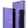 COTDINFOR Huawei P30 PRO Custodia Placcatura Specchio Clear View Standing Cover Slim Mirror Flip Portafoglio Antiurto Case con Funzione Stand per Huawei P30 PRO Mirror PU Purple MX.