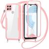 FERLAN Cover per Realme C21Y/Realme C25Y con Cordino, 360 Gradi Antiurto Custodia con Protezione Schermo Integrata Trasparente Rugged TPU Bumper Doppia Protettiva Cover per Realme C21Y/Realme C25Y -Rosa
