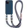 Emlivi Custodia per iPhone 15 Plus, in nylon, con tracolla in silicone liquido e TPU, con cordino da appendere, con elegante fascia per iPhone 15 Plus, blu