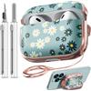 Inesore Safety Lock Inesore Flowers Cute Case Compatible with AirPod Pro (1st/2nd Gen) - Daisy Flowers Case for Women Girls, with Cleaning Kit (2023 USB-C/2022/2019)