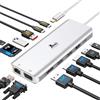 LIONWEI USB C Docking Station 3 Monitor 13 in 1 Hub USB-C con 2 HDMI 4K@60Hz, 8K@30Hz DisplayPort, VGA, 3 USB 3.1 10Gbps, PD 100W, Gigabit Ethernet, adattatore multi-monitor per MacBook Dell HP, argento