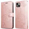 DENDICO Cover per iPhone 13 Mini, Portafoglio Custodia in PU Pelle per iPhone 13 Mini, Antiurto Cover a Libro con Slot per Carte, Oro Rosa