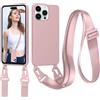 Jrkvniv Cordino Cover Compatible con iPhone 15 Pro Max Case, Necklace Cover Corda Custodia Collana Case Anti Graffio Antiurto Cellulare Bumper Silicone Liquido Shell iPhone 15 Pro Max Tracolla, Rosa