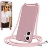 Jrkvniv Cover per iPhone 17 con Cordino, Morbido TPU Silicone Case con Laccio Tracolla, Regolabile e Rimovibile, Antiurto AntiGraffio Case per iPhone 17, Rosa