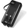 UMBRELLA powerbank 20.000 mAh nera - powerbank con ricarica rapida da 22,5 W con PD 20W, cavo USB-C e Lightning integrato, display LCD, torcia LED, USB-A, USB-C e laccetto da trasporto