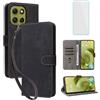 IUQXU Cover per Motorola Moto G86 Power 5G Libro con Pellicola Vetro Temperato [Blocco RFID] Antiurto Supporto Custodia in Pelle Portafoglio per Motorola G 86 Power Moto G86Power Nero