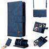 Jeelar ESONG Custodia con cordino per Samsung Galaxy A52 4G 5G/A52S,Custodia a Portafoglio in Pelle PU,con Funzione di appoggio/Porta Carte di cRossoito/Magnetica e Cerniera Tasca - blu