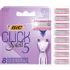 BIC Click 5 Soleil Lamette di Ricambio Rasoio da Donna, 5 Lame e Banda con Aloe Vera Idratante, Confezione da 8 Ricariche