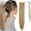 Dcbaboo Coda Capelli Extension Lisci 60cm Coda Finta Capelli Sintetici Posticci per Capelli Extension Coda Capelli Finti Clip Coda di Cavallo Dritti Lunghi Wrap Around Ponytail, Sabbia Biondo