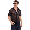 ABEHIK Camicia sexy da uomo, a maniche corte, trasparente, per carnevale, festival musicali, da uomo, anni '70, 80, Nero , L