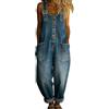 RIOQHID XUSAI Salopette da Donna in Denim Vintage Invecchiato Anni '90, Senza Maniche, vestibilità Ampia, Orlo Arrotolato, Gamba Dritta, Tuta in Jeans con Tasche,Blu,M
