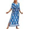 YouKD Maxi abito con scollo a V Caftano Boho Beach Bikini Cover Up Robe Plus Size Loungewear per le donne, B Blu, Taglia unica
