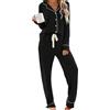 RONGTAI Pigiama da donna comodo e alla moda, a maniche lunghe, 2 pezzi, taglie S-XXL, Nero, XL