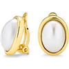 Bling Jewelry Semplice Bianco Simulato Perla Cabochon Bezel Ovale Clip Su Orecchini Per Le Donne Per Le Orecchie Non Forate 14K Oro Placcato Ottone