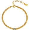 FOCALOOK Cavigliera donna a catenina con pietra di nascita, placcato oro 22+5 cm Cavigliera oro pietra di marzo acquamarina regalo di compleanno