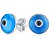 Bling Jewelry Protezione Spirituale Orecchini Tondi Blu Nazar Con Occhio Maligno Per Donne Adolescenti In Vetro Di Murano .925 Argento 9Mm Made In Turkey