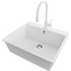 PRIMAGRAN Lavandino da Cucina Bianco 58x50cm, Lavello in Granito a 1 vasca + Rubinetto 38x14cm + Set di accessori, Lavabo da Cucina Incasso al Mobile 60cm - Riga S333