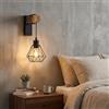 Alpinaluz Aplique da Parete Vintage Industriale con Struttura in Legno Naturale e Paralume a Gabbia in Metallo Nero, Compatibile con Lampadine E27, Perfetto per Camera da Letto e Soggiorno Interni