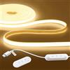 ALITOVE Striscia LED COB da 20 V, USB C, 3000 K, bianco caldo, 5 m, per esterni, impermeabile IP68, super luminosa, dimmerabile, con telecomando, per camper, auto, campeggio, camera da letto