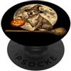 Halloween Cute Spooky Vintage Retro 1950 Cappello da strega a forma di cane Pitbull Pittie Jack O Lantern Moon Broomstick PopSockets PopGrip Adesivo