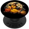 Halloween Cute Spooky Vintage Retro 1950 Cappello in gomma a forma di papera da strega Jack O Lantern Moon Broomstick PopSockets PopGrip Adesivo