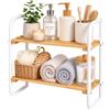Relaxdays Scaffale Relaxdays, bambù, metallo, bagno, ingresso, 2 ripiani, HxLxP: 43 x 45 x 21 cm, scarpiera bassa, naturale/bianco